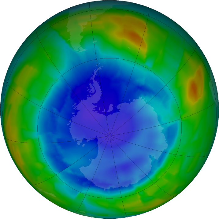 Antarctic ozone map for 21 August 2011
